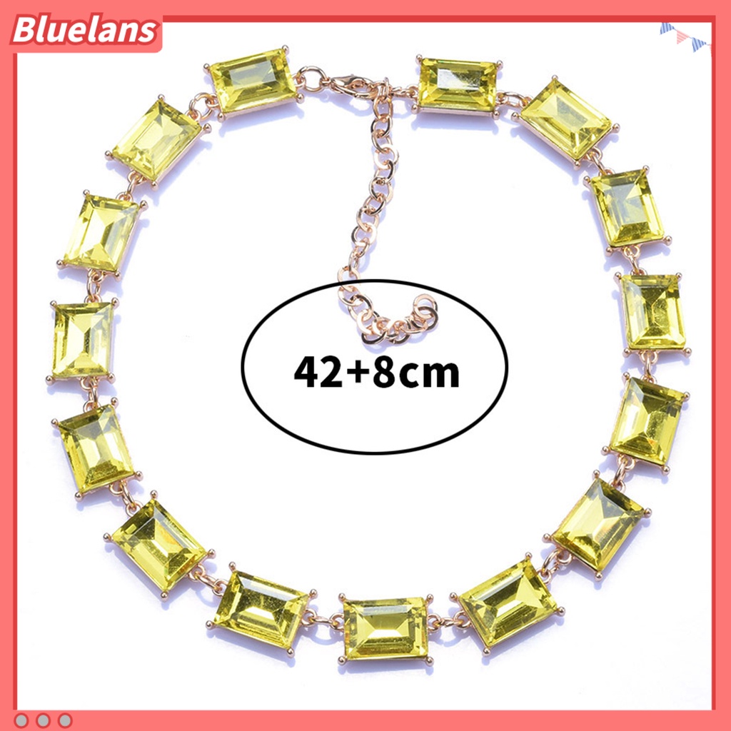 [BLS] Kalung Berlebihan Desain Persegi Mengkilap Tidak Luntur Dress Up Alloy Geometris Persegi Berwarna Kristal Imitasi Kalung Wanita Perhiasan