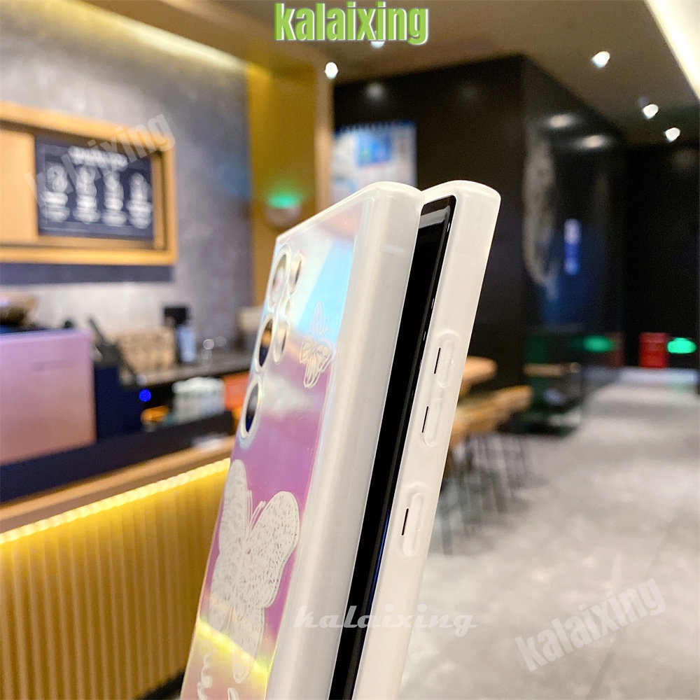 Casing Ponsel Kupu-Kupu Laser Untuk Galaxy Samsung S21 Plus S22/S23/Ultra Plus Dengan Braket Teleskopik Penutup Belakang Lembut