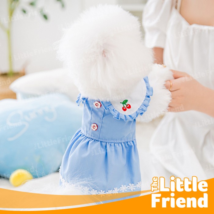 Baju Dress Skirt Anjing Kucing Betina Doll Lapel Cherry Embroidered