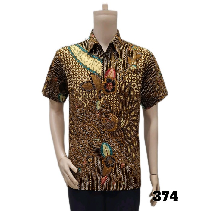 374 Kemeja hem batik pria lengan pendek katun regular fit