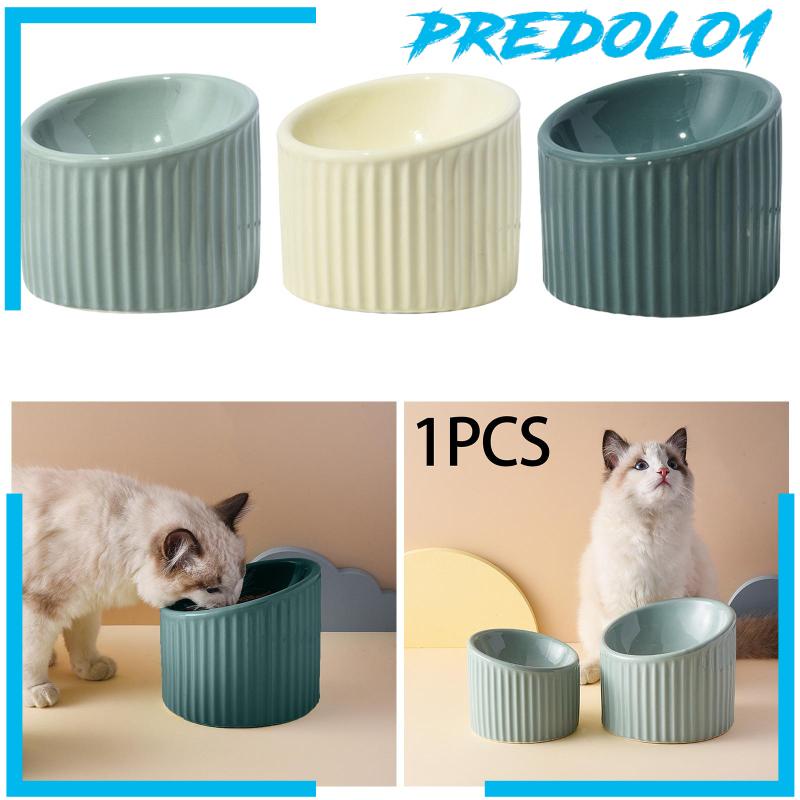 [Predolo1] Pet Feeder Easy Wash Anti Slip Anjing Kecil Keramik Miring Elevated Cat Bowl