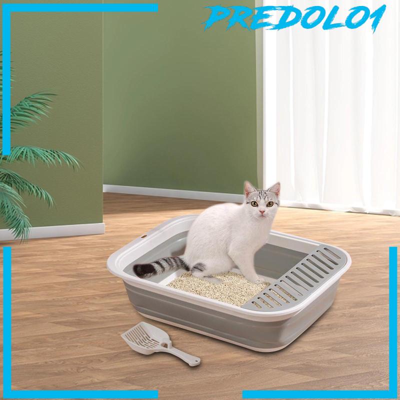 [Predolo1] Cat Litter Box Lipat Semi Closed Kitten Toilet Untuk Semua Jenis Kotoran Kucing