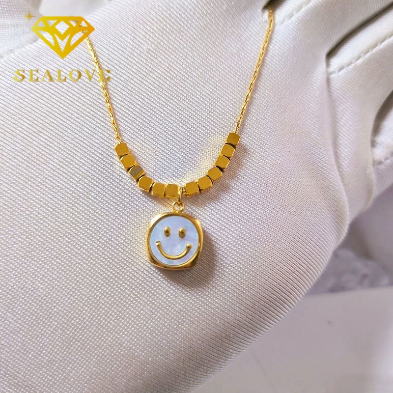 Kalung Titanium Wanita Anti Karat Emas 18K Smile Elegan Fashion Korea Aesthetic Aksesoris Perhiasan Necklace