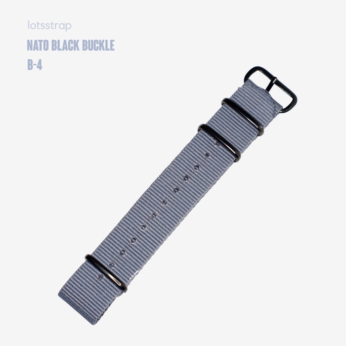 Tali Jam Tangan Nato Strap Black Buckle PVD Hardware Grey Abu Abu - B4