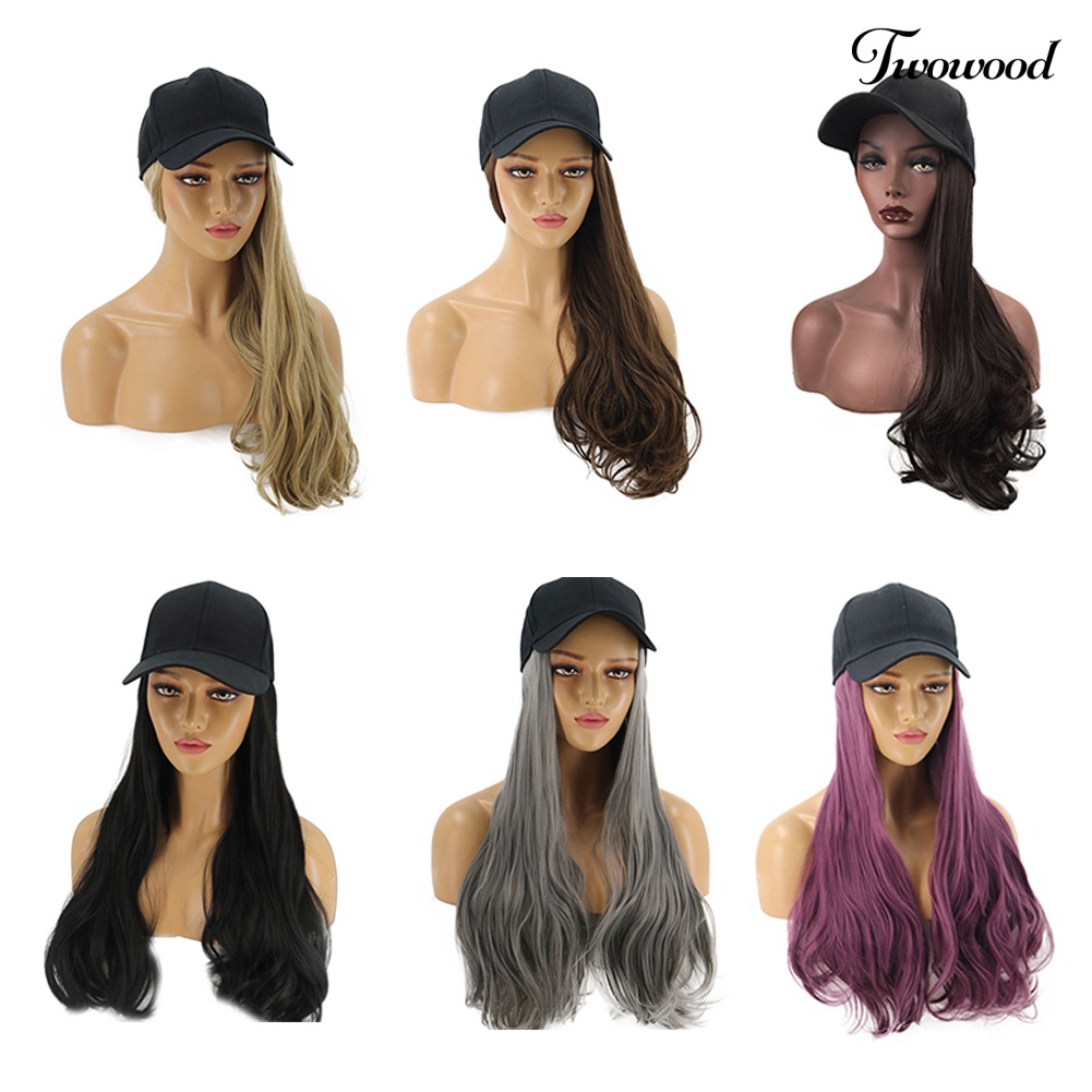 Twowood Charming Women Lady Wig Rambut Palsu Sintetis Keriting Panjang Hairpiece Hair Extension Dengan Topi