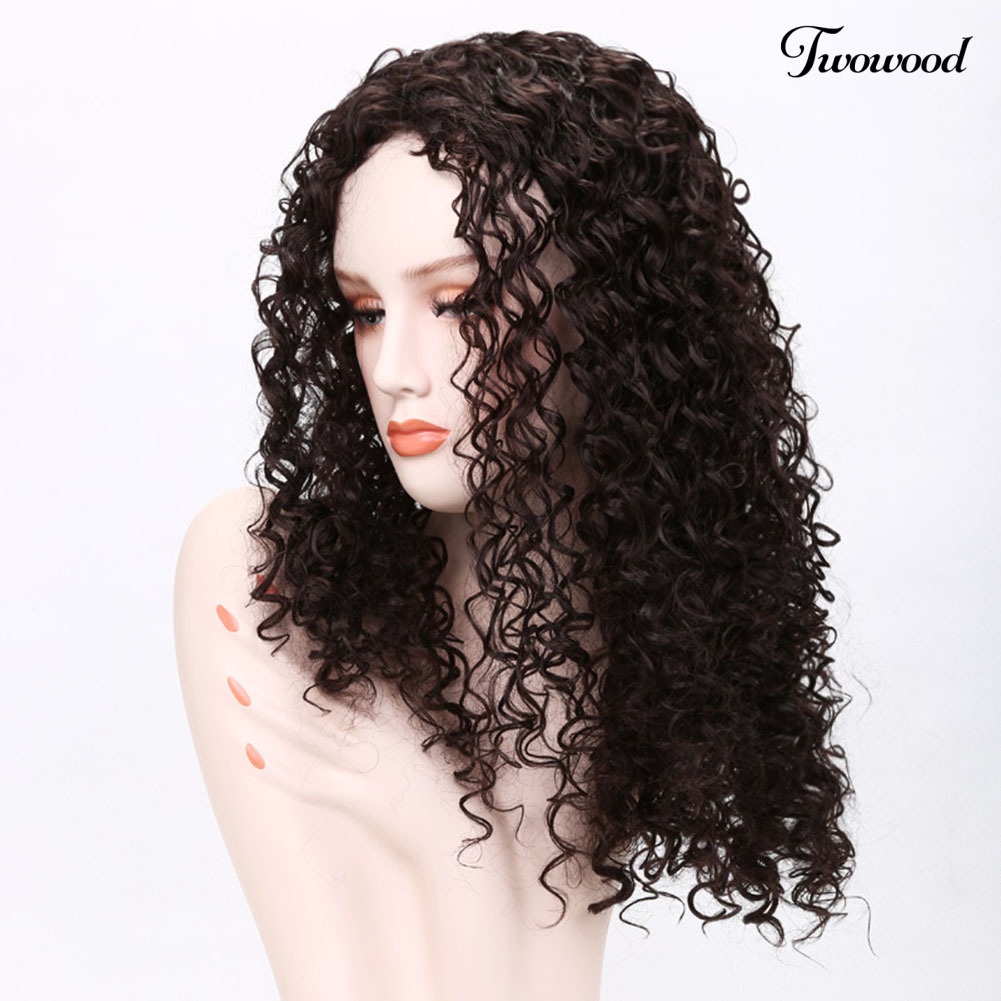 Twowood Wanita Fashion Afrika Keriting Bergelombang Rambut Pendek Suhu Tinggi Serat Wig Sopak