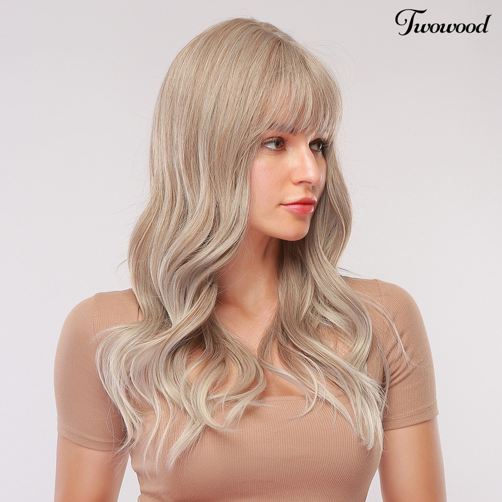 Twowood Wanita Non-slip Dapat Disesuaikan Suhu Tinggi Serat Rambut Sintetis Wig Bando