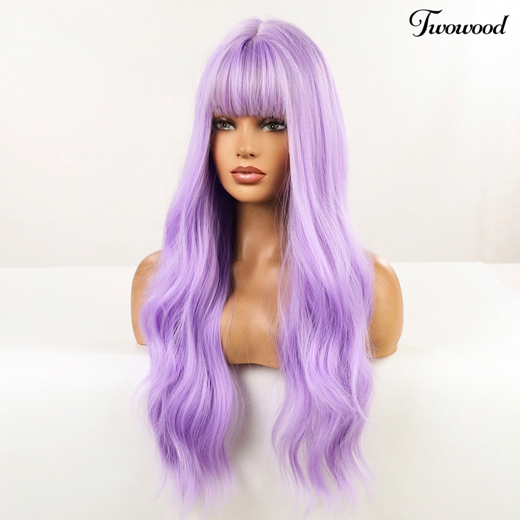 Twowood Cosplay Wig Nyaman Berbulu Lembut Menarik Peran Indah-Bermain Properti Ringan Multicolor Poni Wig Keriting Panjang Untuk Kehidupan Sehari-Hari