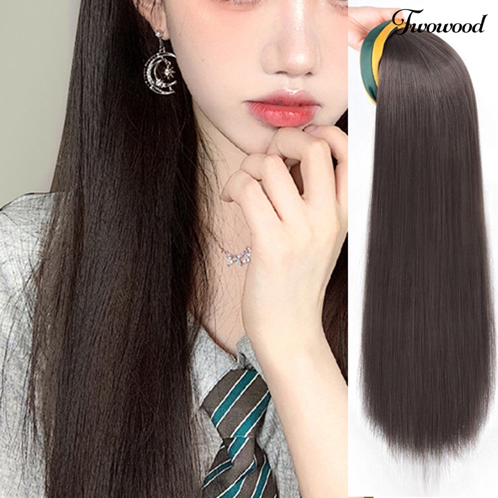 Wig Bando Twowood Mudah Dipakai Mekanisme Berbulu Alami Lembut Alat Kosmetik Nyaman Poni Udara Panjang Wig Lurus Hitam Untuk Kehidupan Sehari-Hari