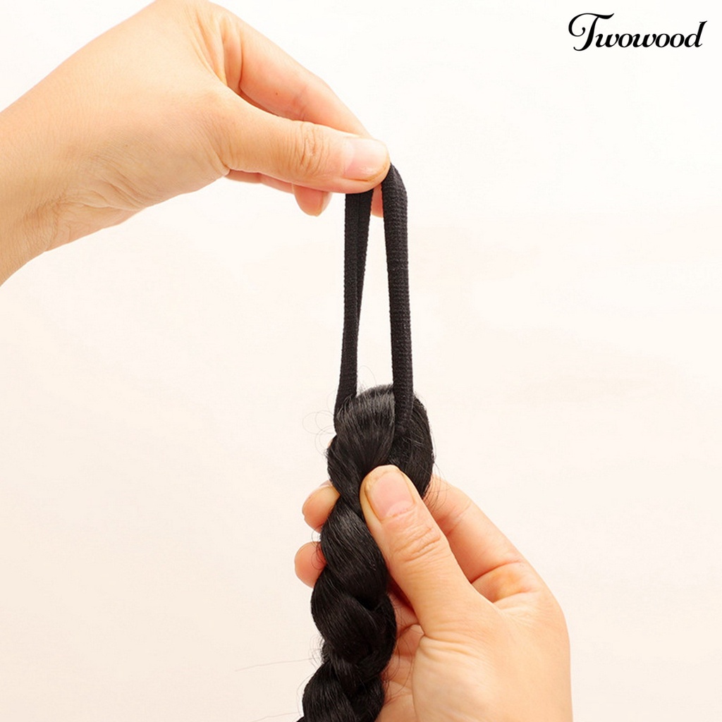 Twowood Wanita Wig Realistis Halus Lembut Alami Peregangan Tinggi Hairband Styling Rambut Meningkatkan-Volume Rambut Tinju Panjang Kepang Kuncir Hitam Wig Gadis Pasokan