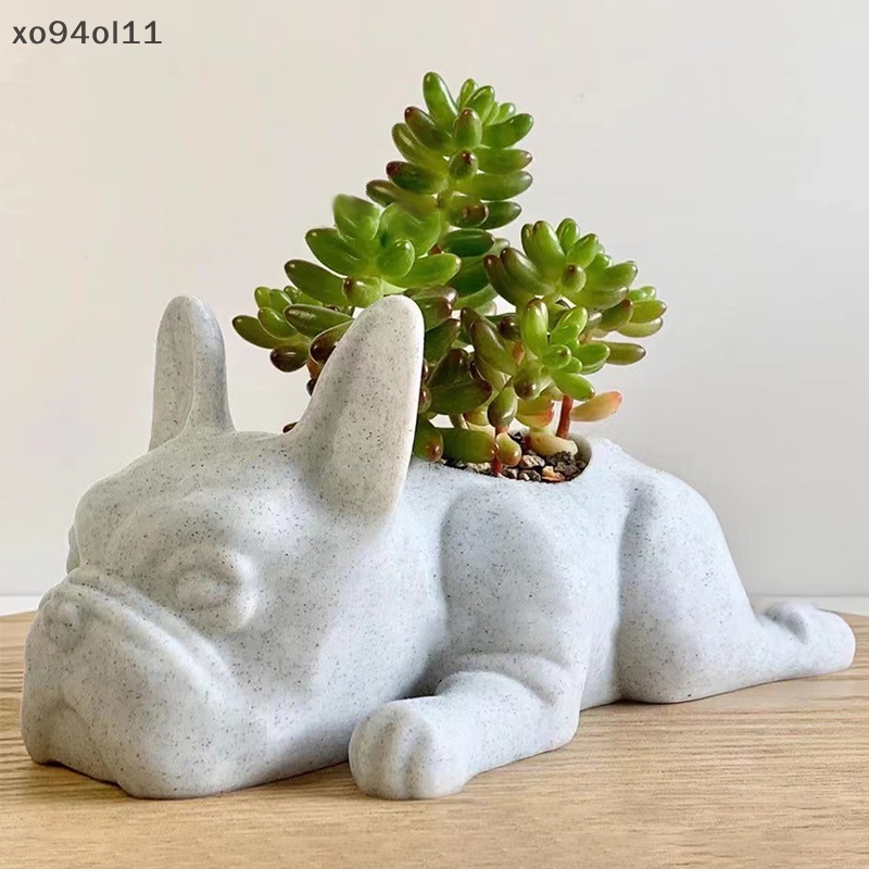 Xo French Bulldog Shape Resin er Pot Tanaman Desktop Untuk Rumah OL