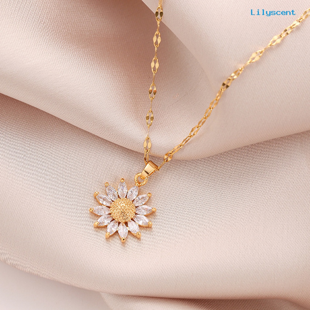 [LS]Ladies Kalung Electroplating Retro Bunga Matahari Shiny Adjustable Extension Chain Dress Up Anti Karat Wanita Trendi Liontin Kalung Perhiasan Aksesori