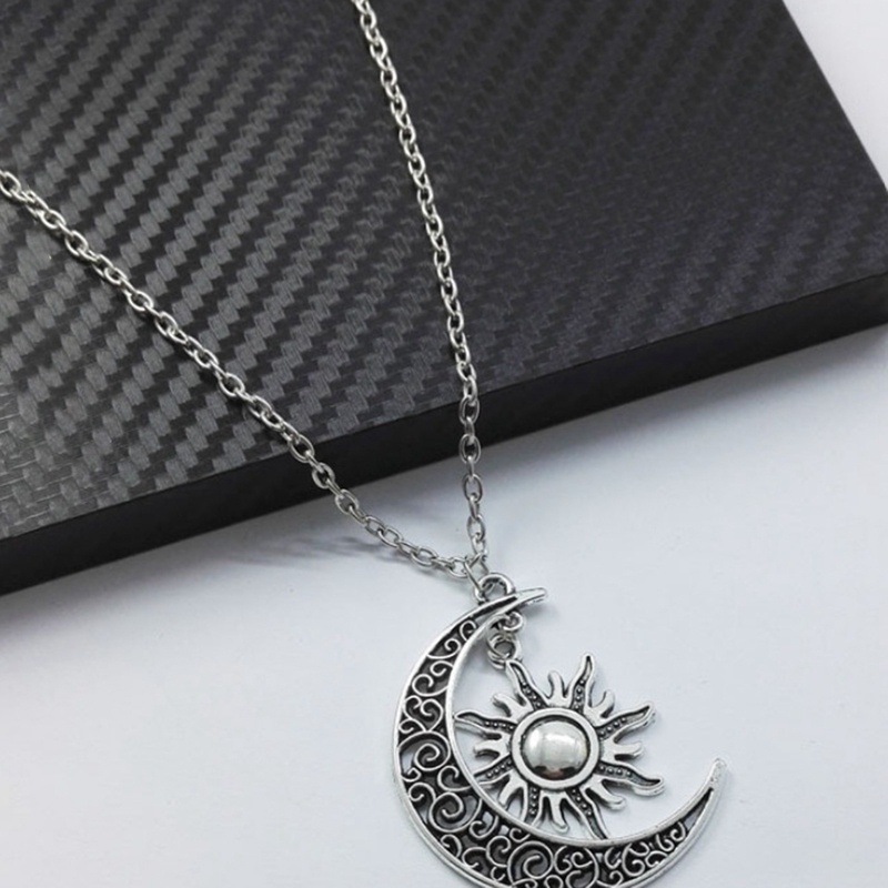 Vintage Sun Moon Pendant Alloy Rantai Kalung Perhiasan Charms