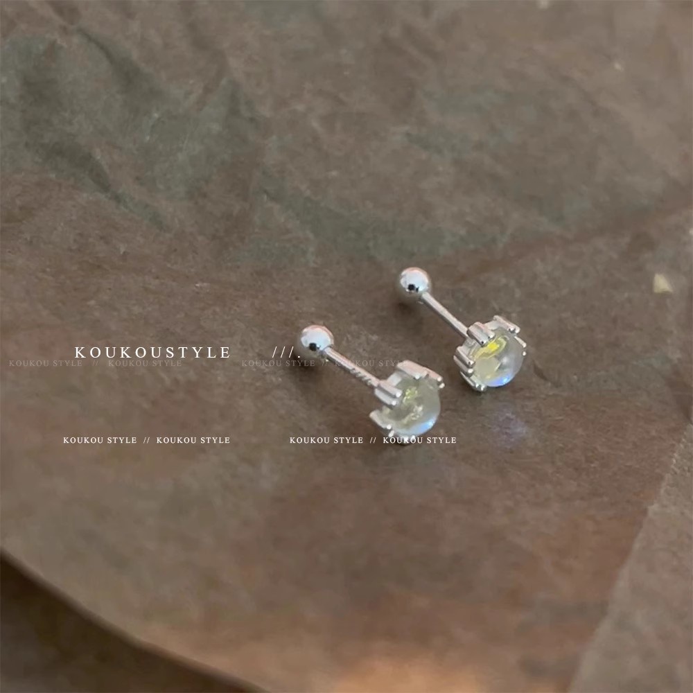 Anting Perak Moonstone Korea Hias Berlian Stud Earrings Untuk Aksesoris Perhiasan Fashion Wanita