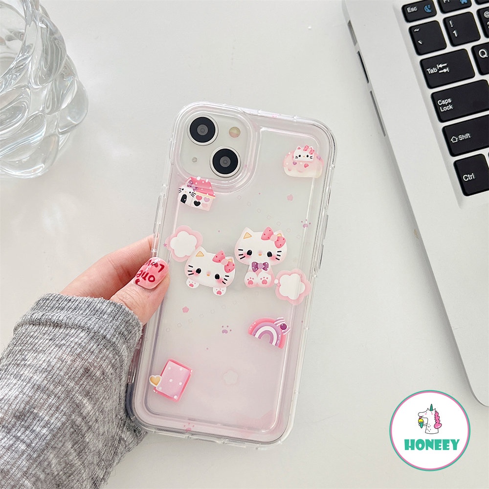 Casing Airbag Kitty Kartun Lucu Untuk iPhone 11 Pro Max12 13 14 Pro Max XR XS 7 8plus Bening Motif Bunga Bintang Penutup Belakang