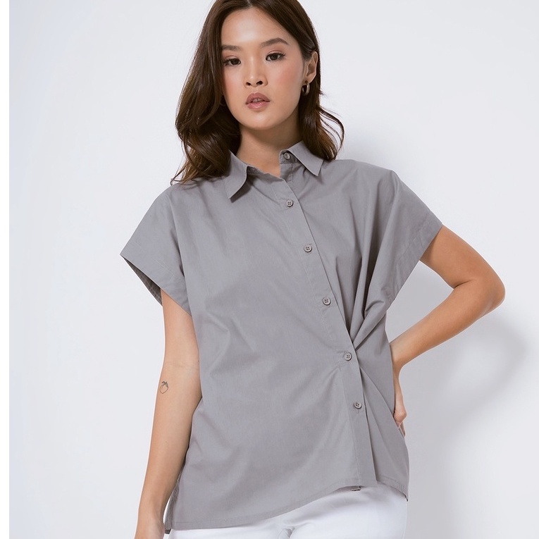 Ms Daisy Yura Short Sleeve Two-Way Shirt Kemeja Atasan Blouse Wanita Lengan Pendek