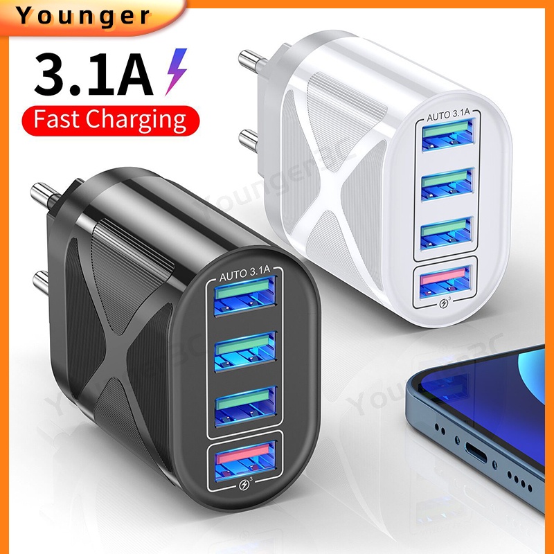 Luminous 4USB Mobile Charger 3.1A Travel Charging Adoptor Multi Interface USB Charging Adapter Untuk ios Tipe C Micro