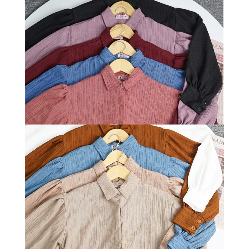 BEFAST - ZFS OOTD WANITA BLOUSE NIA / BALOON LADY CRUSH OVERSIZE SHIRT / Pakaian Casual Wanita / Atasan Wanita Lengan Panjang / Blouse Oversize Polos Formal / Fashion Kekinian Wanita Remaja / Outfit Daily Wanita Kerja Hijab / Terlaris