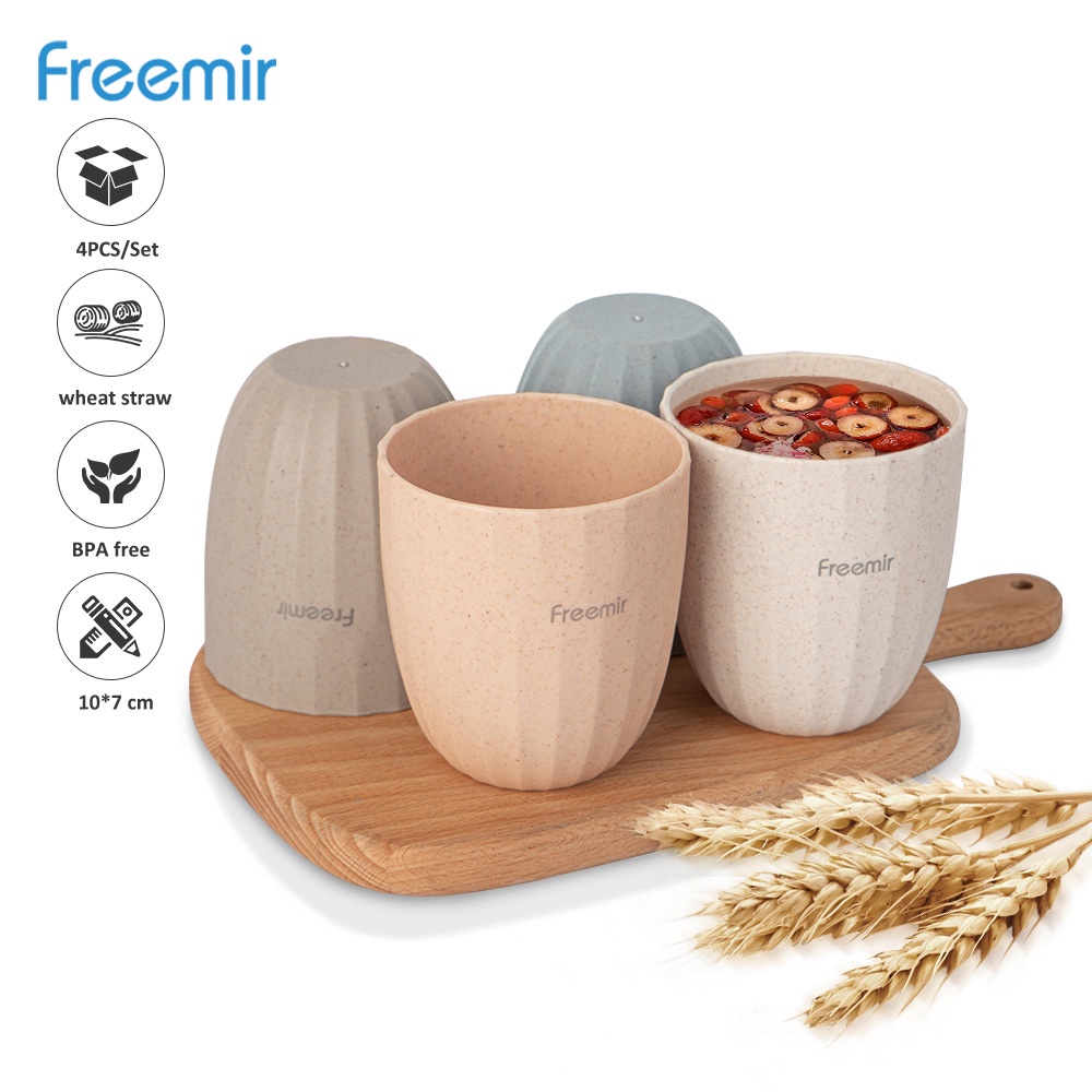 freemir 4 Pcs Set Gelas Diamond Plastik Wheat Straw