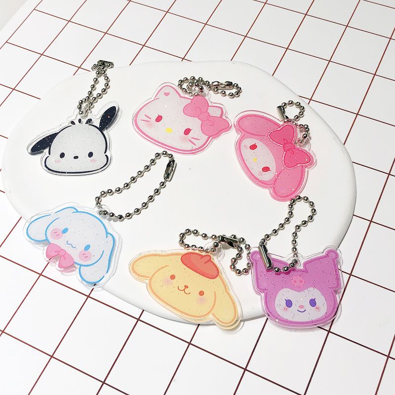 Kawaii Sparkling Sanrio Gantungan Kunci Lucu Kuromi Hello Kitty Melody Acrylic Kartun Liontin Aksesoris Tas