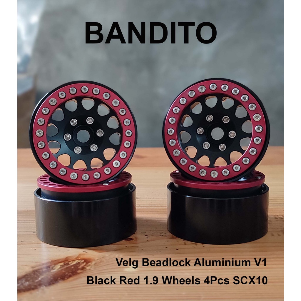 Bandito Velg Beadlock Aluminium V1 Black Red  1.9 Wheels SCX10