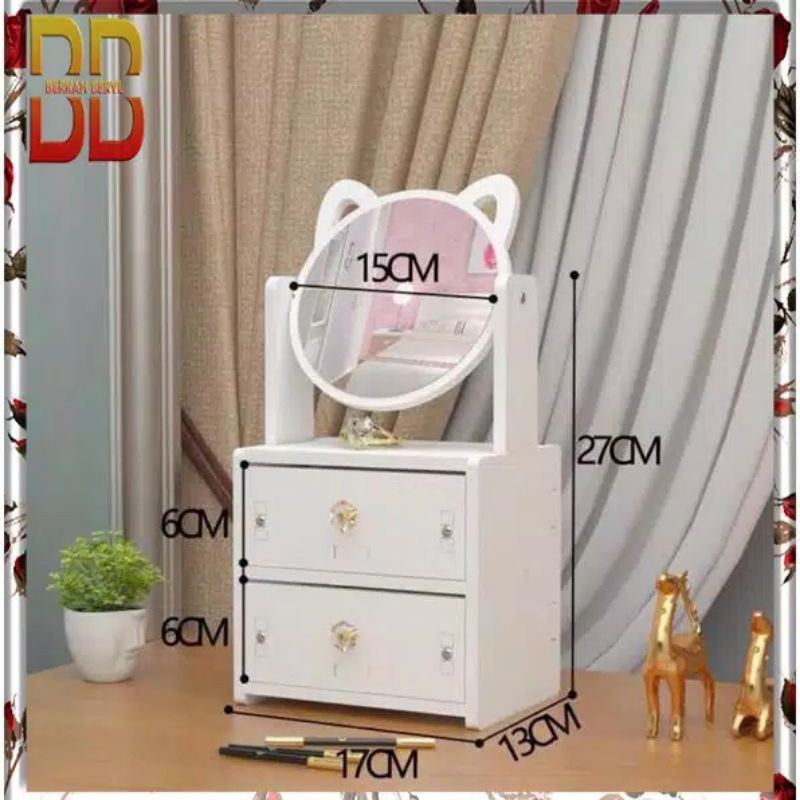 COD - SM88 -  Rak Kosmetik Vintage Cermin hk /Storage Box Kecantikan hello kitty /Kotak Cermin Rias