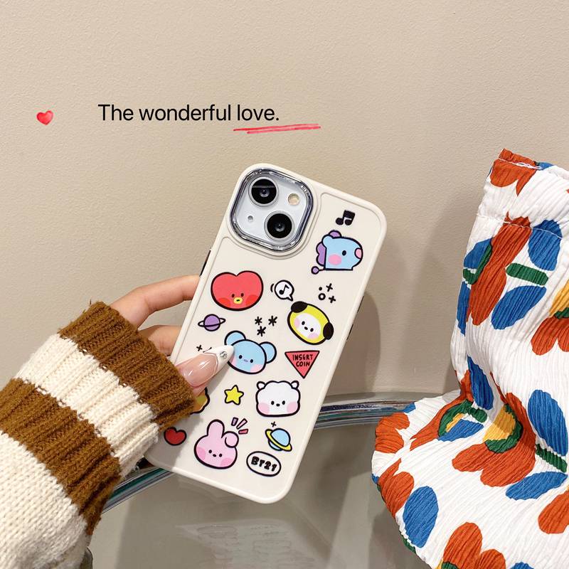 All New Metal Camera Skin Silicone Soft Case IPhone 11 12 13 14 Pro Max Women's Fashion Gift Cute Cartoon Phone Case Funny BT21