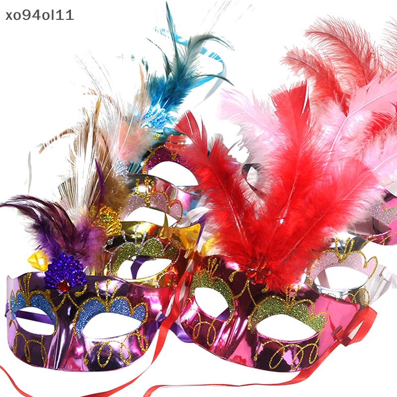 Xo Halloween Topeng Bulu LED fiber Optik prom Pesta princess feather OL