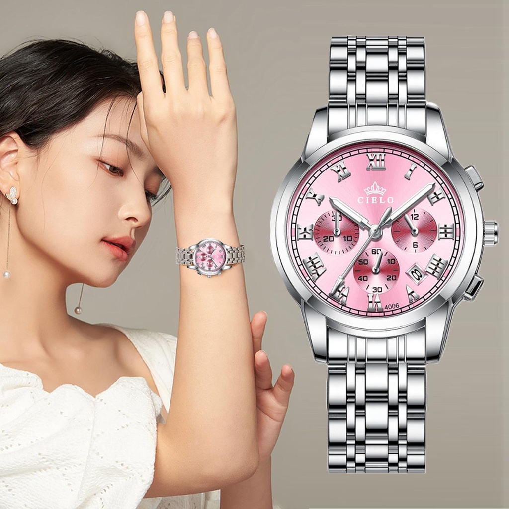 CIELO(COD)Jam Tangan Wanita Original Anti Air Tahan Air Kecil Korea Analog Putih Gold Hitam Stainless Steel Women Watch Santai Mode Tahan Air Kuarsa Santai Mewah Cewek Fashion Silikon Quartz Kulit Anti Air Women Watch Arloji