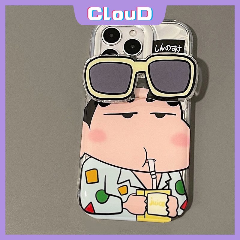 IPHONE Case Kompatibel Untuk Iphone11 14 12 13 Pro MAX Se2020 7Plus XR XS X Max6 6S 8plus Kacamata Hitam Keren Crayon Shin-Chan 3D Stereo Corrugation Mewah Kartu Laser Dazzle Warna Soft Case