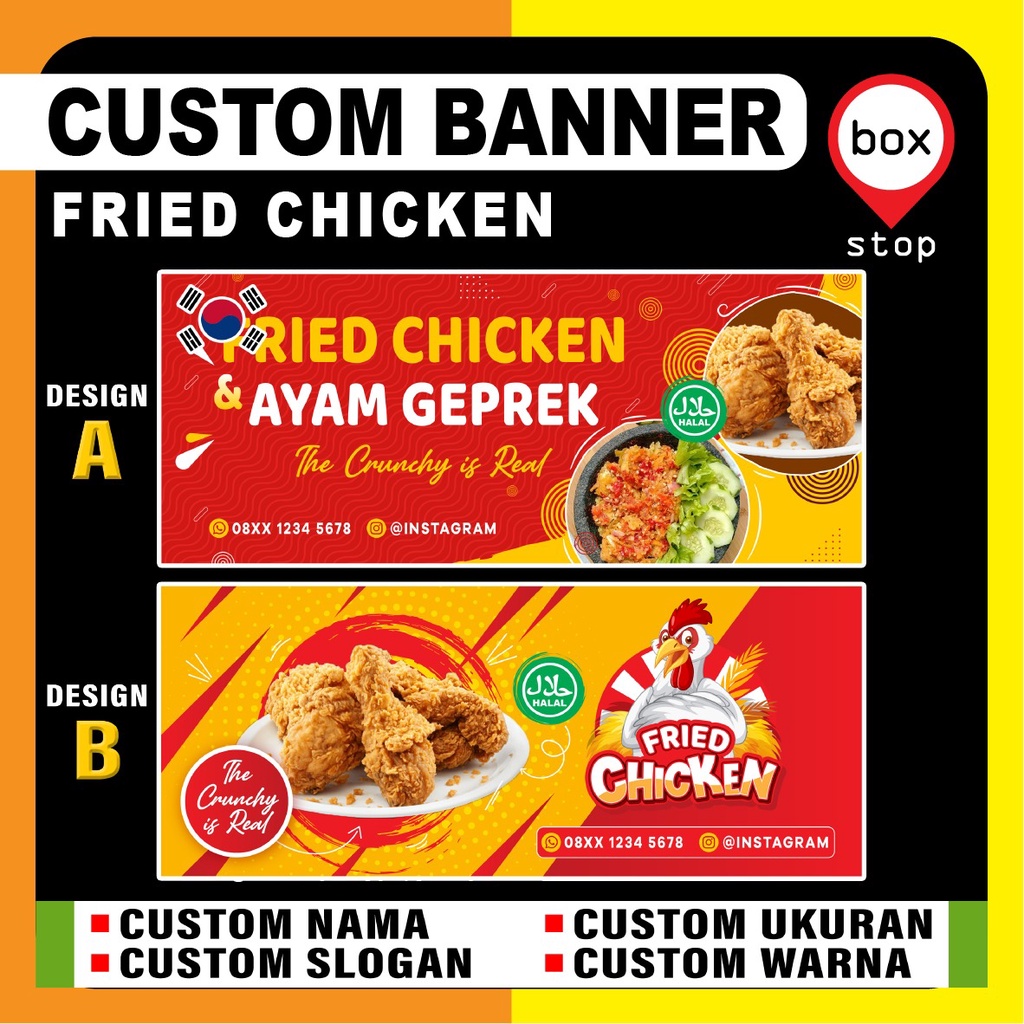 Cetak Custom Spanduk Fried Chicken - Ayam Bakar Goreng - Ayam Geprek