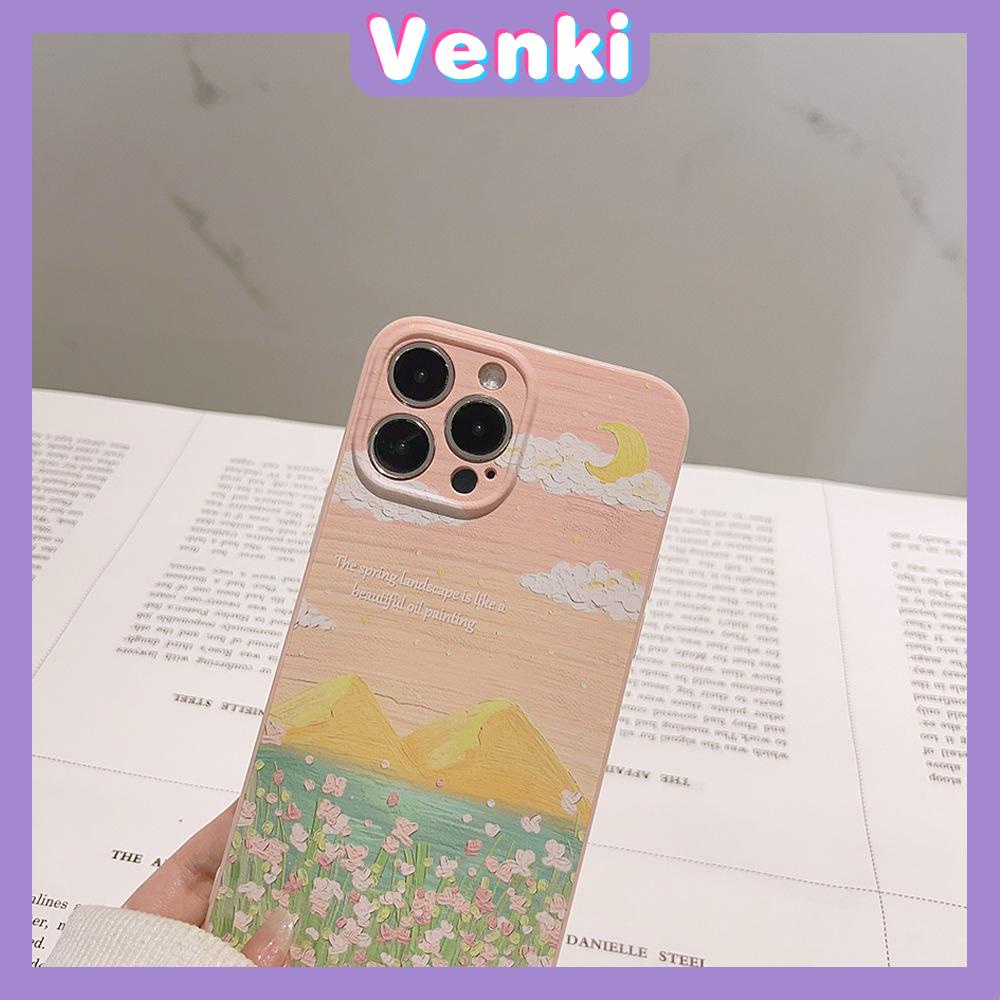 Venki - Untuk Iphone11 iPhone Case Pink Glossy Film TPU Lembut Shockproof Fase Penutup Perlindungan Lukisan Minyak Pemandangan Kompatibel Dengan Iphone14 13 Pro max 12 Pro max xr xs max 7 8Plus