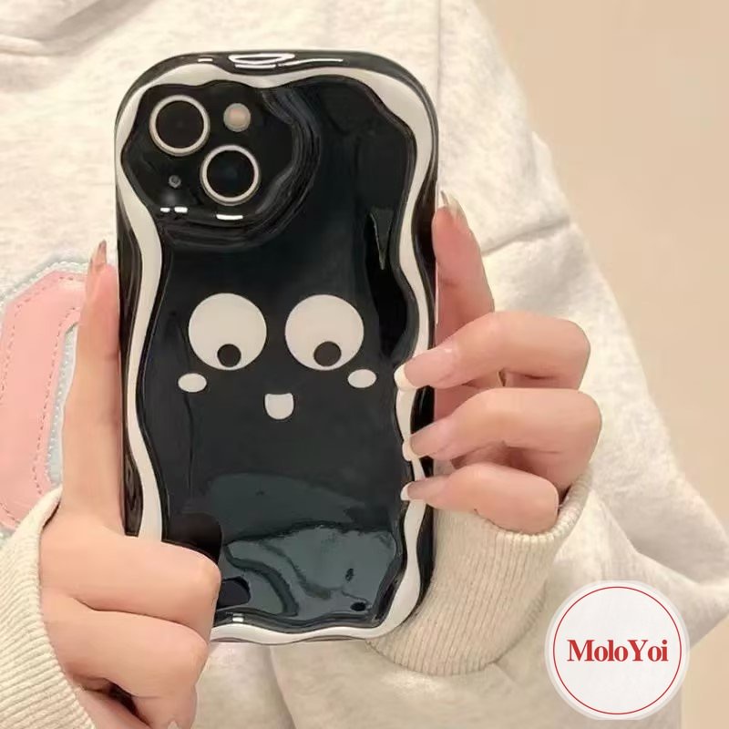 IPHONE Casing Tepi Melengkung Bergelombang 3D Kompatibel Untuk Iphone11 12 14 13 Pro Max XR XS X Max 8Plus 7plus7 6 6s 8Plus Se2020Kartun Ekspresi Lucu Soft Case