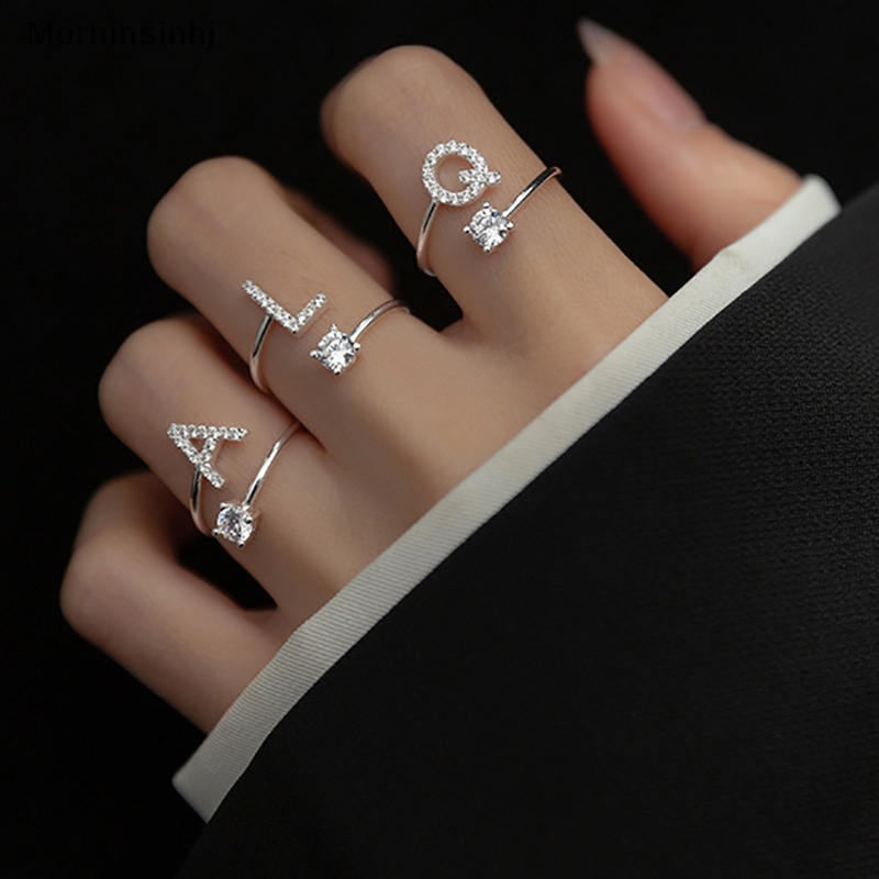 Mornin Berlian Imitasi Bersinar 26huruf Cincin Adjustable Mode Baru Inisial A-Z Alfabet Pembukaan Cincin Untuk Wanita Pesona Perhiasan Hadiah id