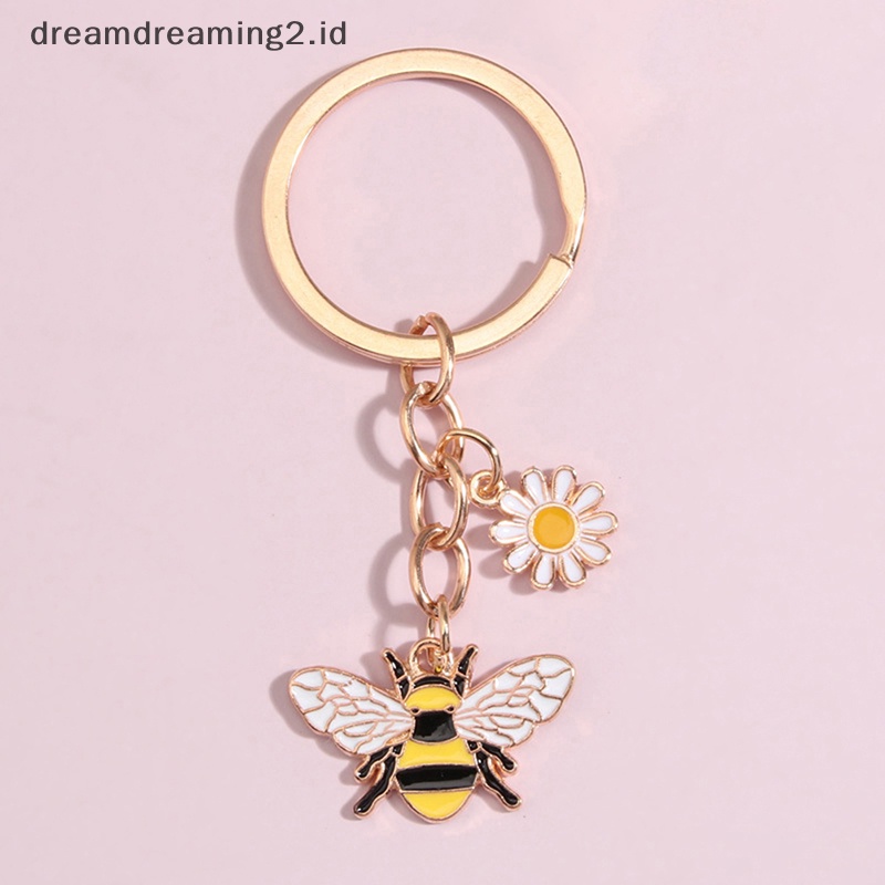 (drea) Lucu Lebah Honeycomb Heart Flower Key Ring Gantungan Kunci Taman Hadiah Aksesoris //