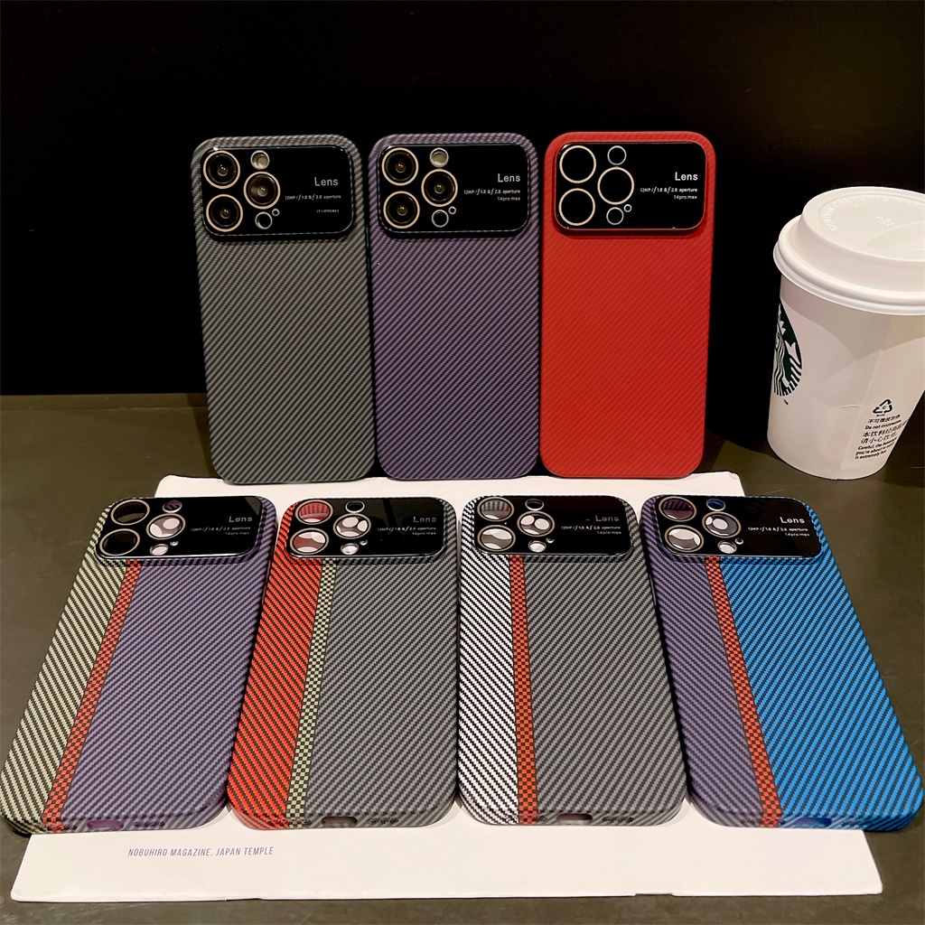 Pc case Serat Karbon iPhone 14 Pro Max Pelindung Kamera lens case iPhone 12 13 Pro Max14 plus 11 Pro Max Mewah shockproof protection hard back cover