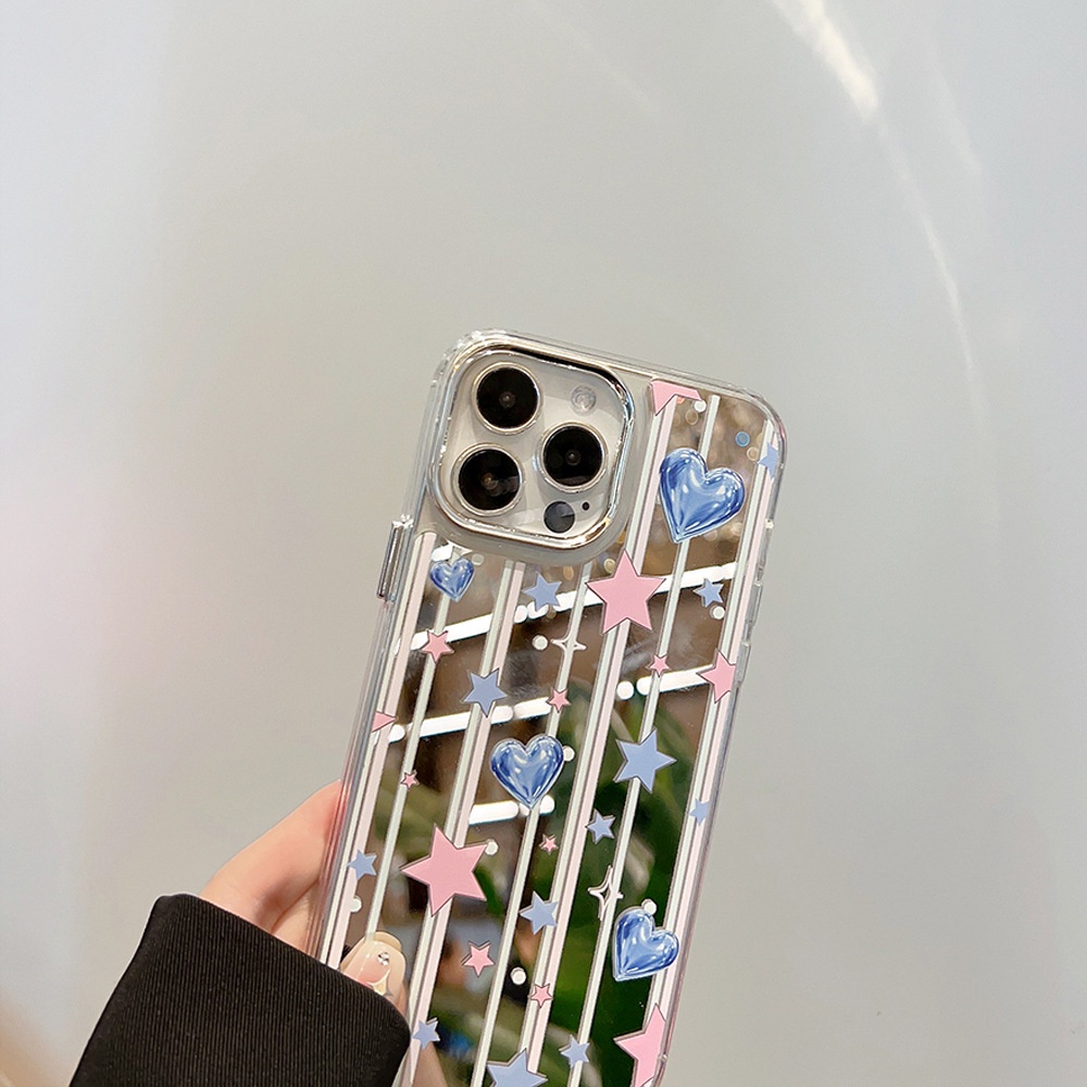 IPHONE Bintang Dan Cinta Hati Ponsel Cermin Case Cover Dengan Bingkai Kamera Electroplated Untuk Iphone11 12 13 14 PRO MAX Pelindung