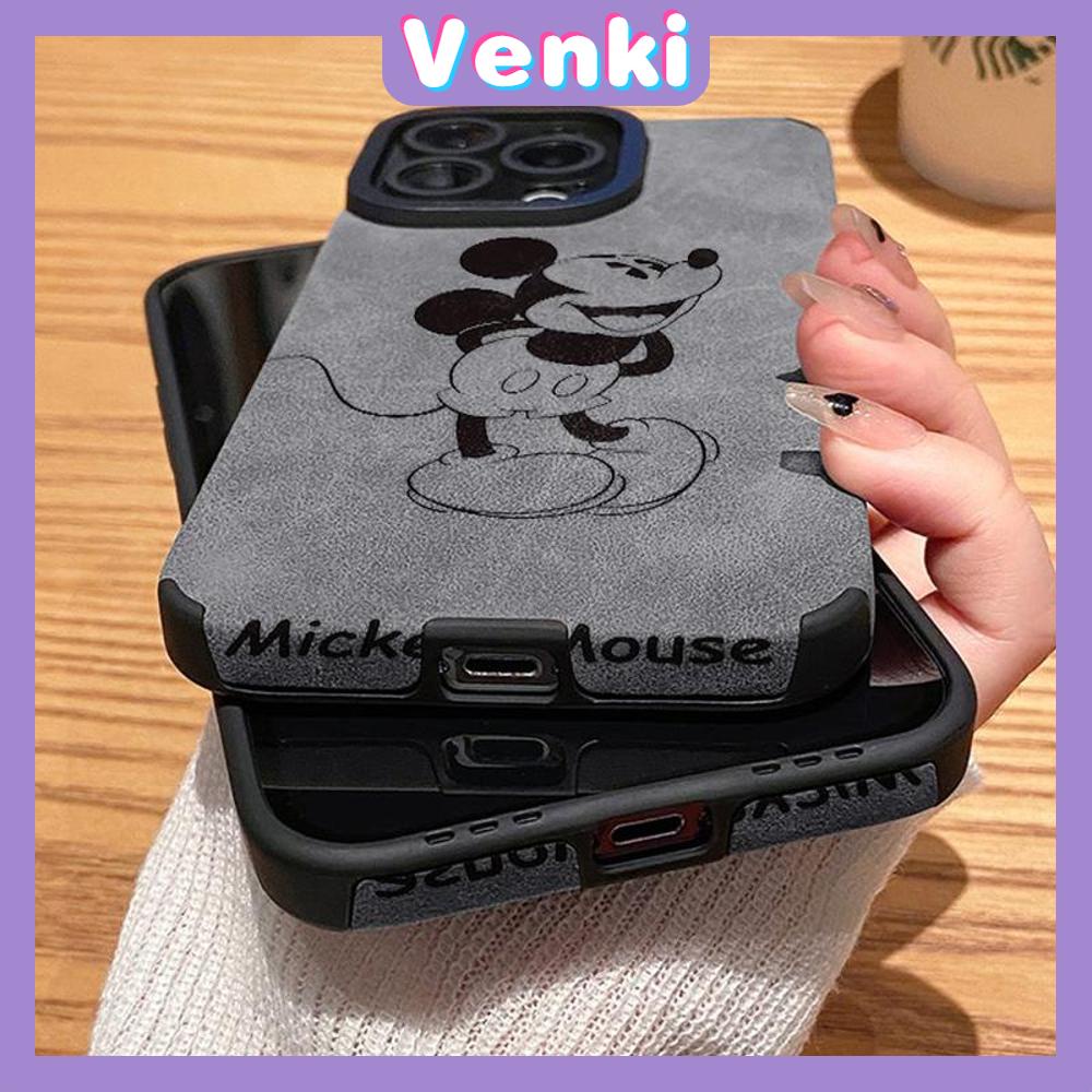 VENKI - Untuk iPhone 11 Case Leather Pupil Suede Case Soft Shockproof Phone Case Camera Simple Cute Cartoon Mouse Kompatibel dengan iPhone 14 13 Pro max 12 Pro max xr xs 7Plus 8Plus