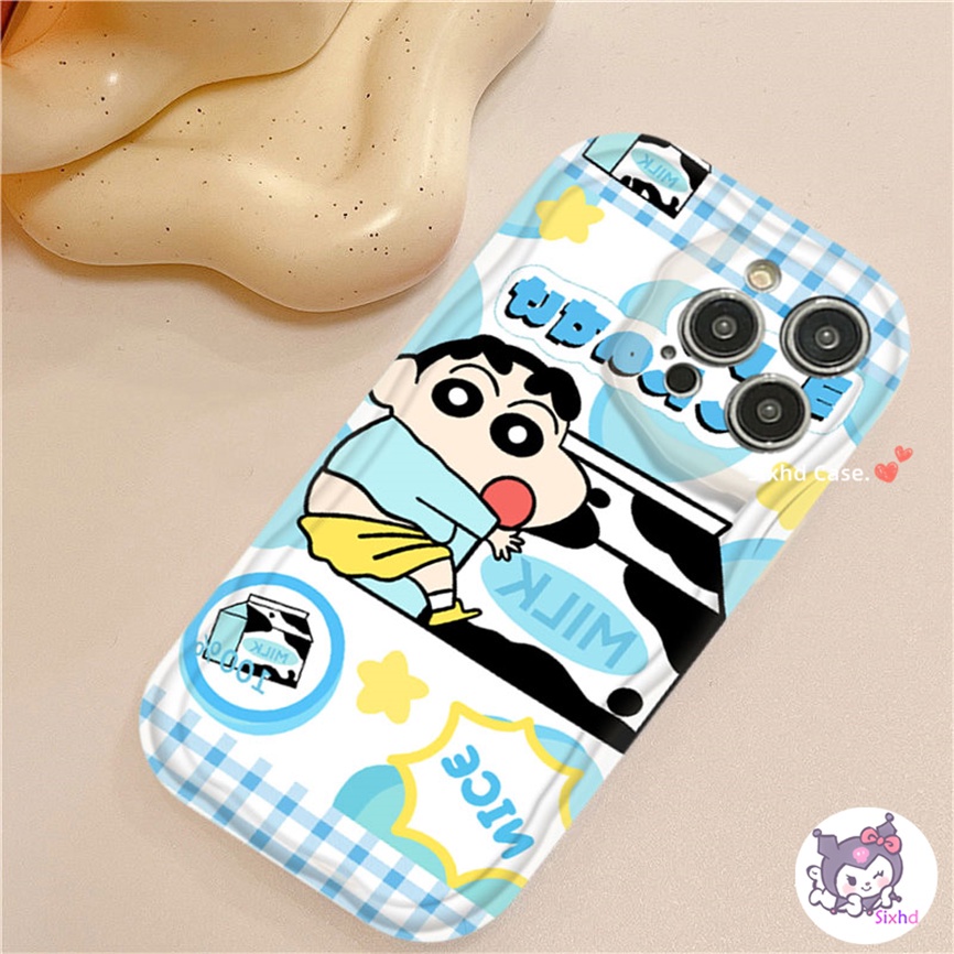 Oppo A78 A16 A15 A17 A57 A54 A17K A76 A77s A95 A74 A53 A33 A32 A5s A3s A9 A7 A5 A12 A96 A94 A93 A11K Crayon Susu Lucu Xiaoxin 3D Tepi Melengkung Gelombang Glossy Phone Case Soft Cover