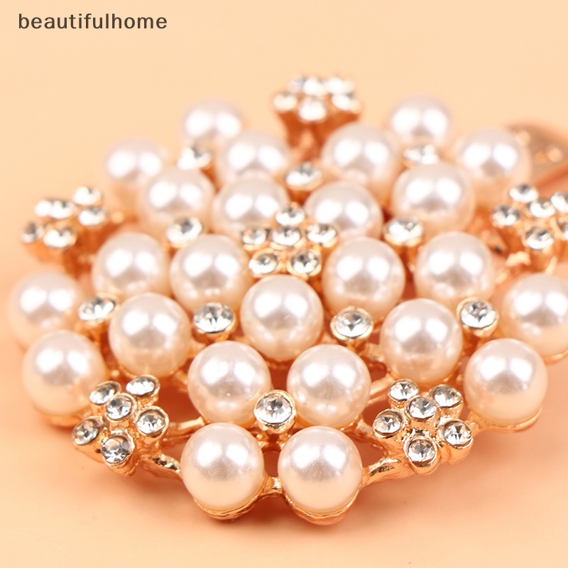 {beautifulhome} 1pasang Lady Removable Rhinestone Pearl Shoe Buckle DIY Shoes Decor Aksesoris.
