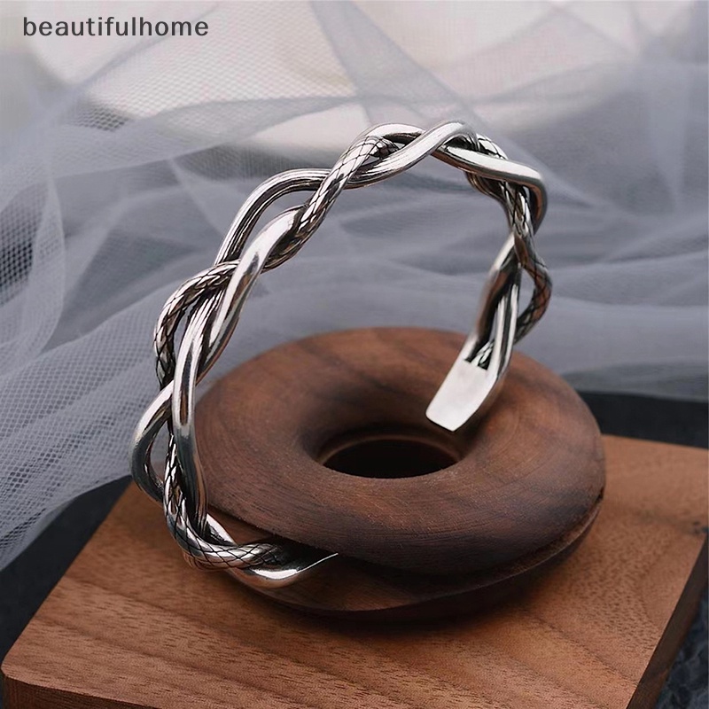 {Cantikrumah}925Gelang Perak Fashion Vintage Tidak Teratur Memutar Kreatif Berongga Bergelombang Memutar Gelang Geometri Terbuka Punk Perhiasan Gadis Pasangan Hadiah Pesta.