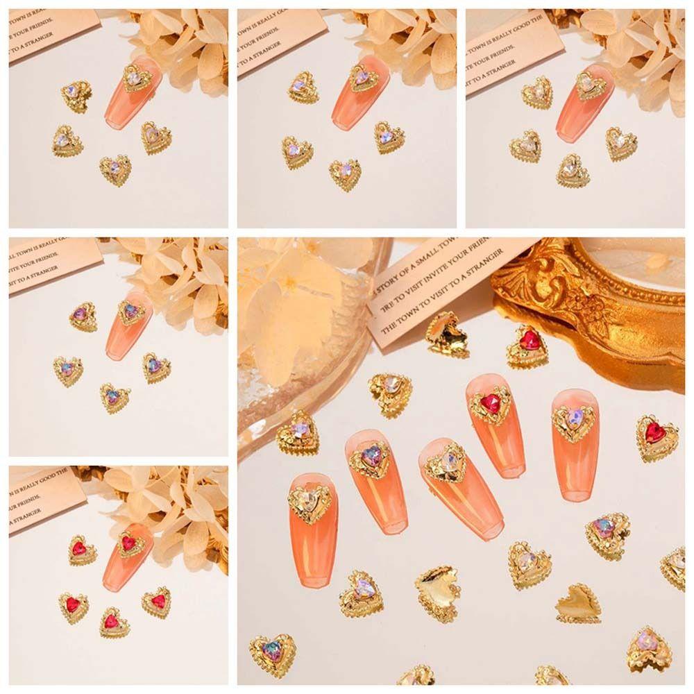 AUGUSTINA Agustina Dekorasi Kuku 3D Nail Art Drills Jepang Cinta Hati Peach Heart Heart Diamonds Nail Jewelry Untuk Wanita