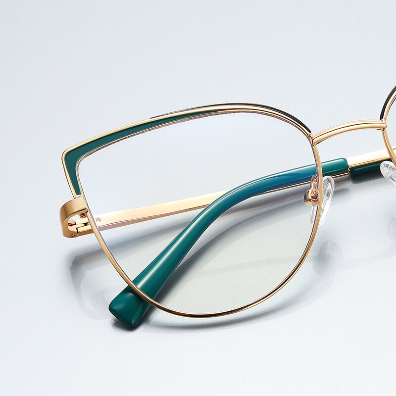 (YUZHU) Ins Gaya Cat Eye Metal Eyeglasses Pribadi Mode Musim Semi Kuil Anti Cahaya Biru Eyeglasses Female