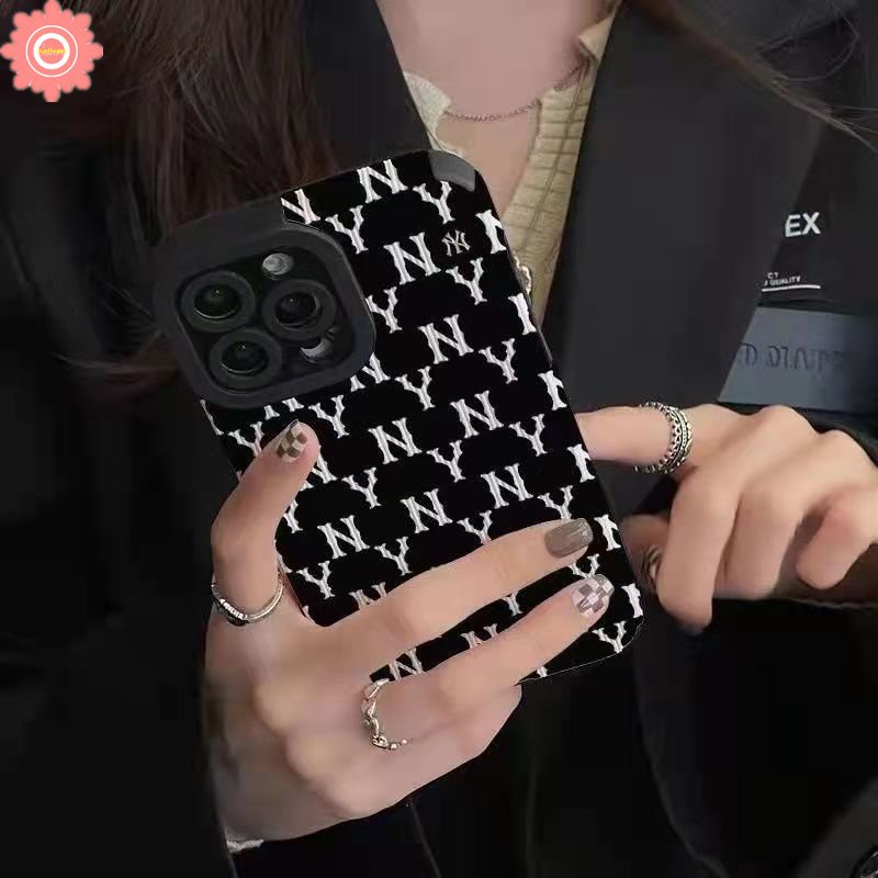 Trendy Merek NY Mewah Tekstur Kulit Case Kompatibel Untuk iPhone 7Plus 8Plus 11 14 12 13 Pro MAX 7 8 Plus XR X XS MAX Silicon Tpu Lembut Shockproof Phone Cover