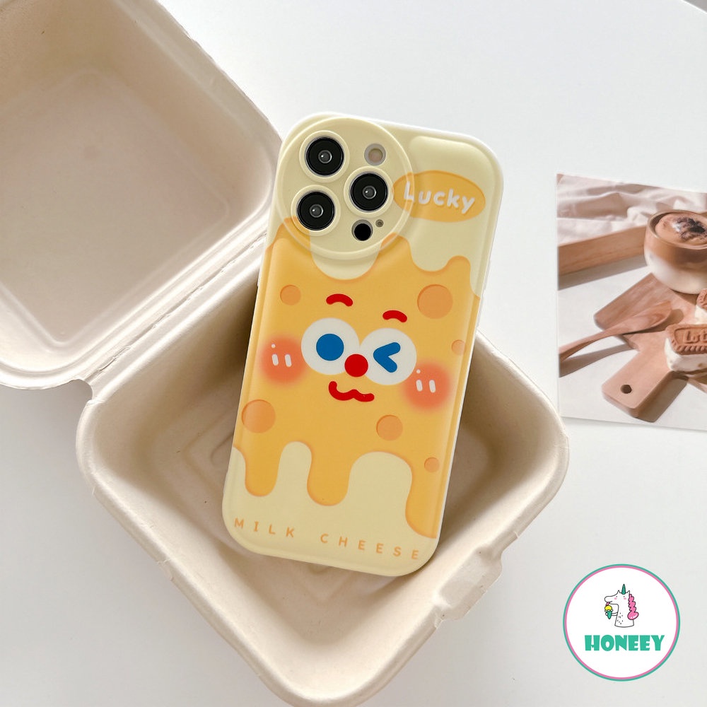 IPHONE Lovely Kartun Keju Emoji Airbag Ponsel Case Kompatibel Untuk Iphone11 Pro Max 14promax Case Iphone13 12 Pro Max Lembut TPU Shockproof Ponsel Cover