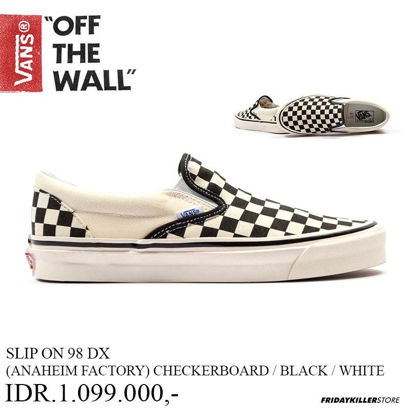 SEPATU VANS OFF THE WALL | SLIP ON 98 DX ANAHEIM FACTORY CHECK BLK WHT
