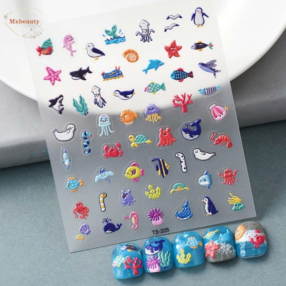 Mxbeauty Kartun Stiker Kuku Wanita Kelinci Lucu Hewan Laut Manikur Aksesoris Beruang Nail Art Dekorasi