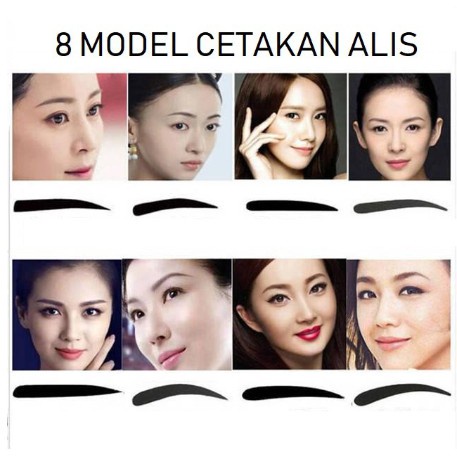 CETAKAN ALIS 8 IN 1 FASHION WANITA EYEBROW TEMPLATE DELAPAN MODEL ALIS MATA CETAKAN ALIS IMPORT