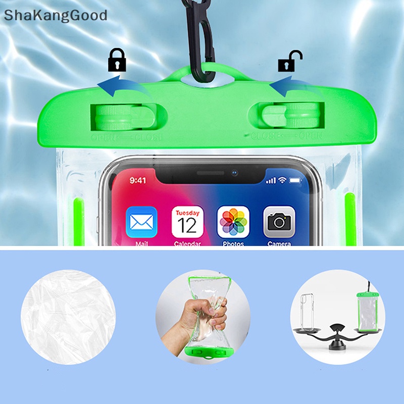 Skid Universal Ponsel Transparan Tahan Air Tas Tiga Lapis Disegel Drifg Pantai Memancing Bawah Air 30 M Renang Dry Bag SKK