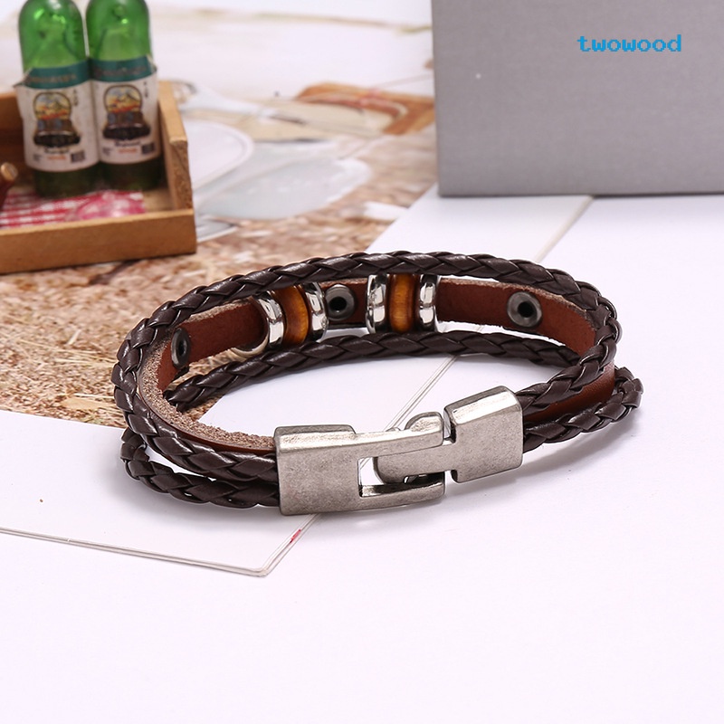 Twowood Gelang Kulit multi-Lapis Tangan-Lapis fashion Eropa Dan Amerika Dan Populer Perhiasan Gelang Pria